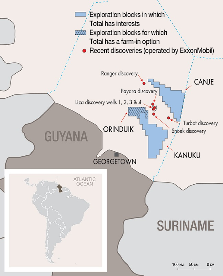 Total exploration licenses in the Canje and Kanuku blocks offshore Guyana