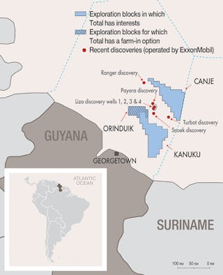 Total exploration licenses in the Canje and Kanuku blocks offshore Guyana
