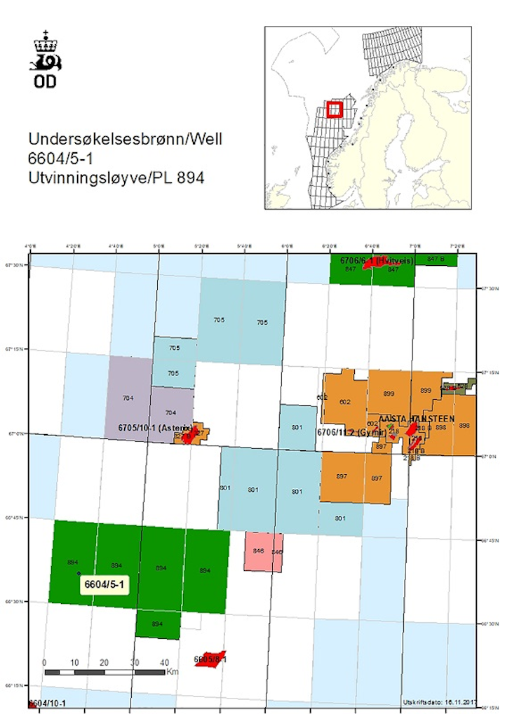 Well 6604/5-1 on production license 894 in the northern Norwegian Sea
