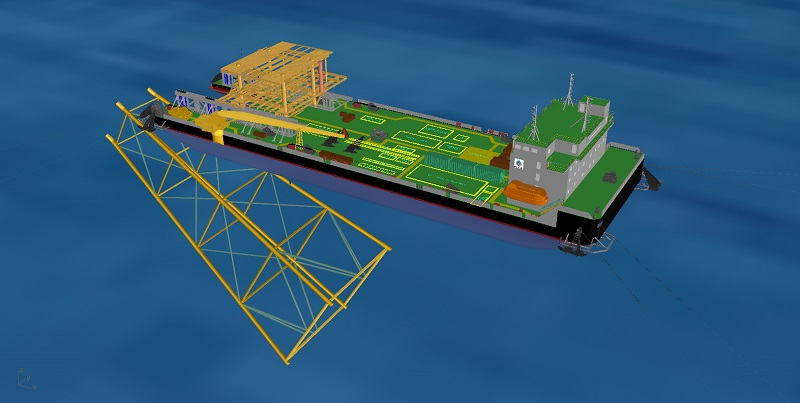 Decommissioning barge concept for removing oil and gas platforms
