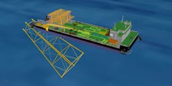 Decommissioning barge concept for removing oil and gas platforms