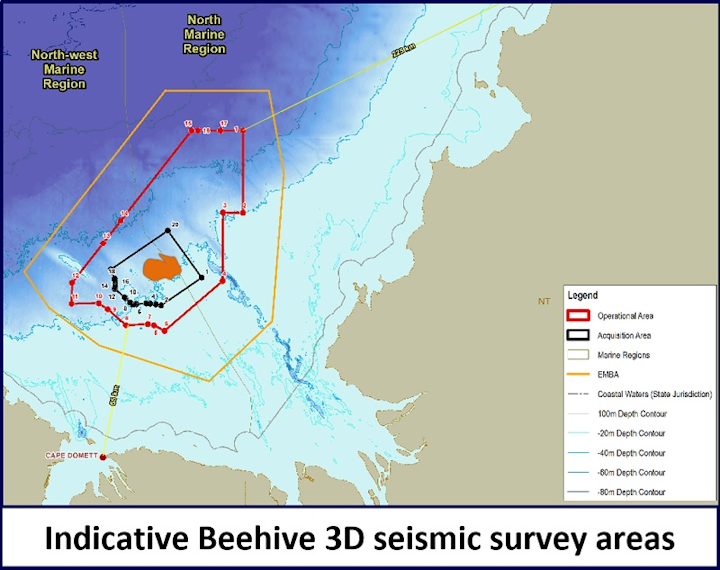 3D seismic survey over the Beehive prospect offshore Australia