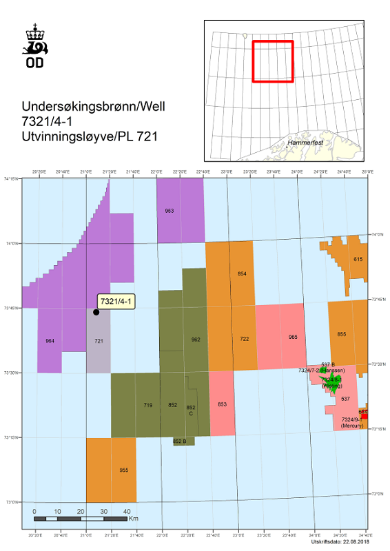 Well 7321/4-1 in license PL721 in the Barents Sea