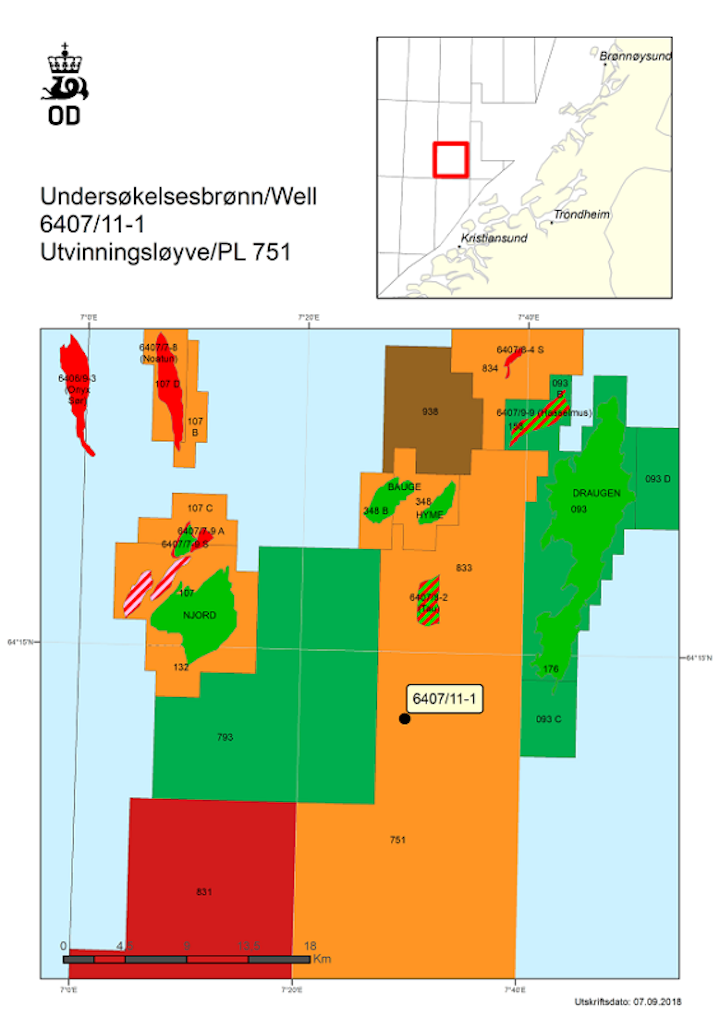 Well 6407/11-1 on license PL751 in the Norwegian Sea