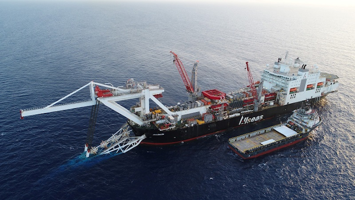 Allseas' Audacia laying Nord Stream 2 pipes offshore Germany