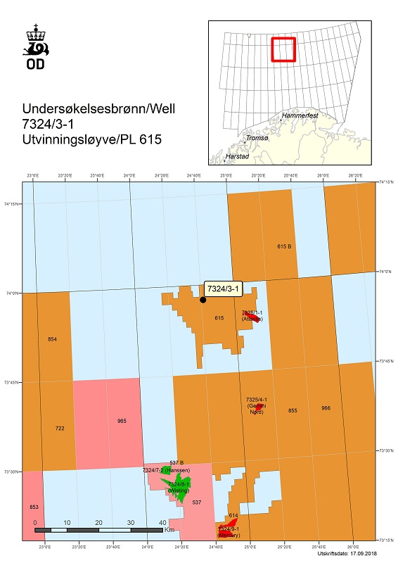 Well 7324/3-1 in PL615 in the Barents Sea