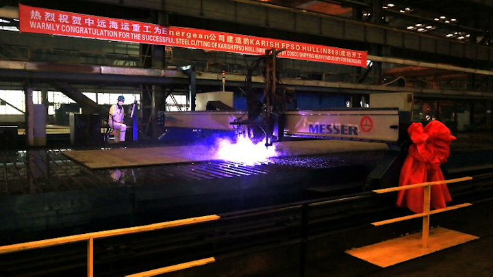 First steel cut on the Karish and Tanin FPSO at the COSCO yard