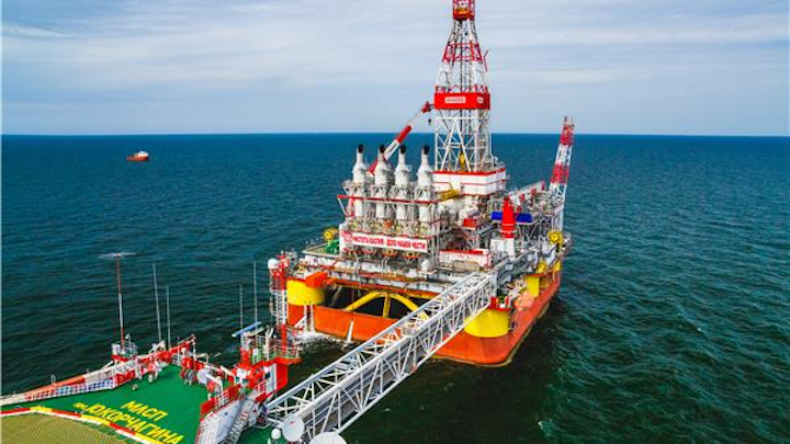 Wellhead platform at the Yury Korchagin field in the Russian sector of the Caspian Sea