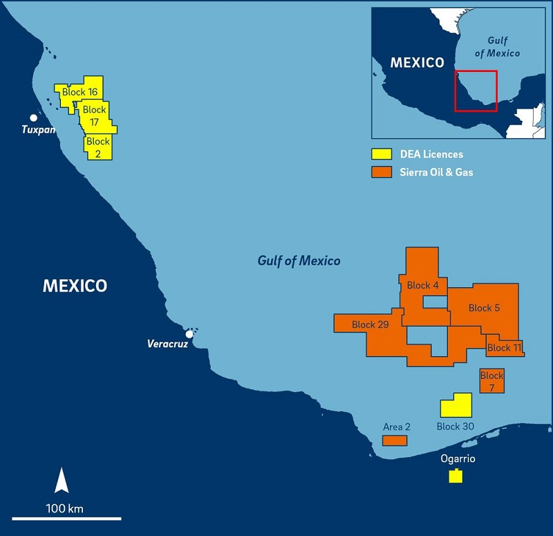 DEA and Sierra Oil & Gas' operated blocks offshore Mexico