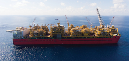 The 488-m (1,600-ft) long Prelude FLNG vessel is stationed 475 km (295 mi) north-north east of Broome in Western Australia.