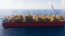 The 488-m (1,600-ft) long Prelude FLNG vessel is stationed 475 km (295 mi) north-north east of Broome in Western Australia.