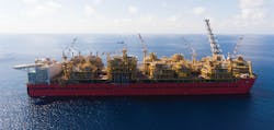 The 488-m (1,600-ft) long Prelude FLNG vessel is stationed 475 km (295 mi) north-north east of Broome in Western Australia. The 488-m (1,600-ft) long Prelude FLNG vessel is stationed 475 km (295 mi) north-north east of Broome in Western Australia.