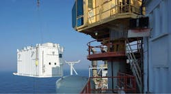 Dalmatian pump control building being lifted onto the Petronius platform. Dalmatian pump control building being lifted onto the Petronius platform.