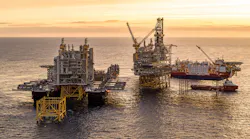 The Pioneering Spirit installing the topsides for the processing platform at the Johan Sverdrup field center. (Courtesy Allseas/Equinor)