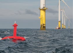 DriX approaching wind farm offshore North Wales. DriX approaching wind farm offshore North Wales.
