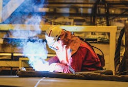 Welding at the Rosenberg WorleyParsons fabrication facility in Stavanger.