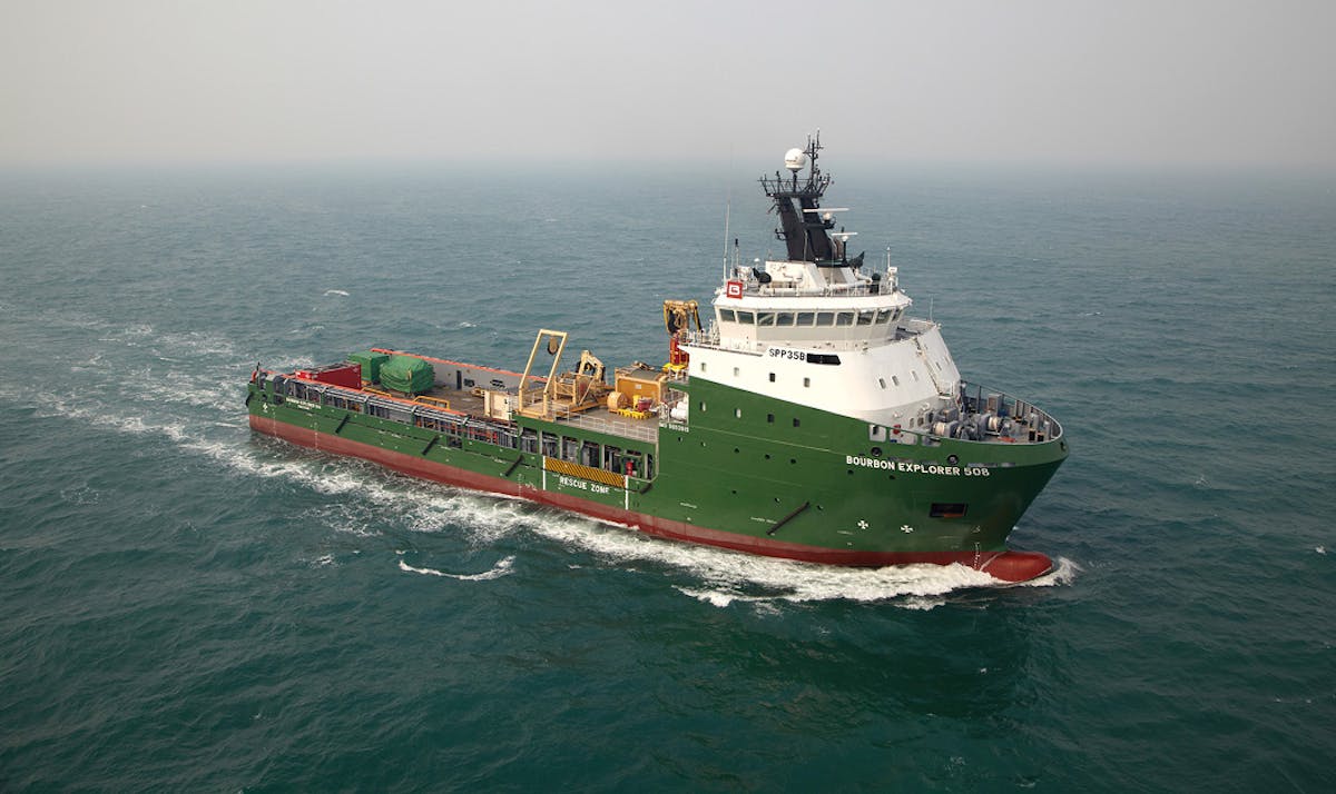 The offshore support vessel BOURBON 508 stationed offshore Angola.