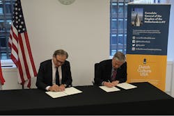 BOEM&rsquo;s Acting Director Walter Cruickshank and the Consul General Dolph Hogewoning of The Netherlands sign MOU on offshore wind energy development.