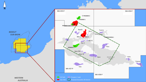 The Keraudren 3D seismic survey covers part of WA-437-P and WA-438-P in the Bedout basin offshore Australia.