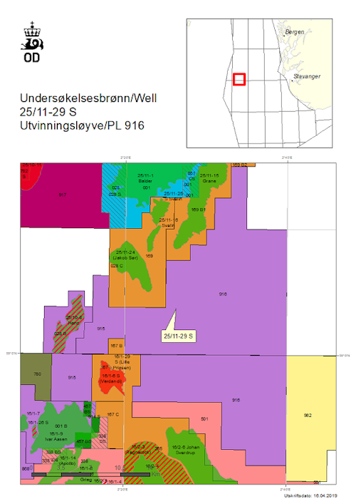 Exploration well 25/11-29 S in PL 916 in the central Norwegian North Sea