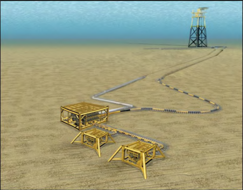 Schematic of the subsea layout for the Finlaggan field in the UK central North Sea