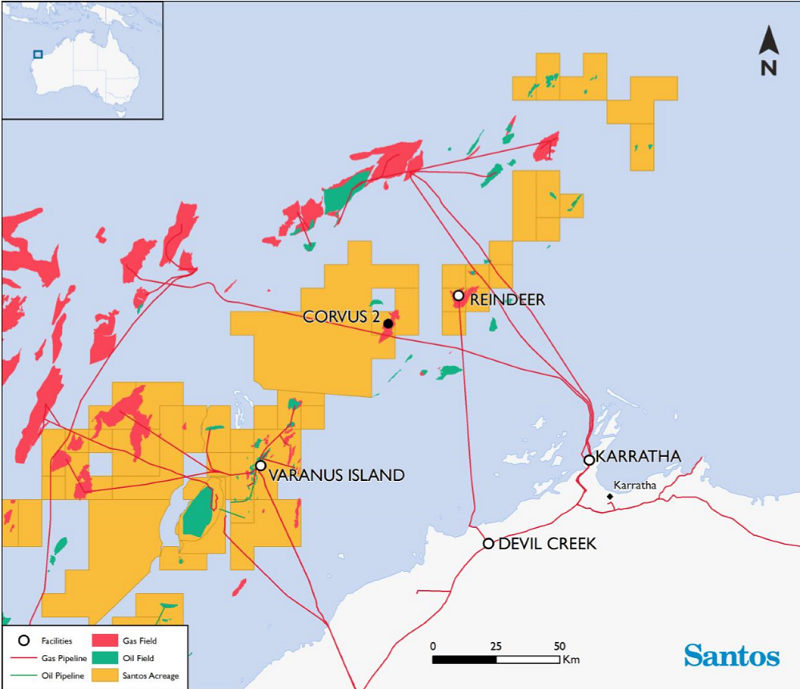 Corvus-2 well in the WA-45-R permit in the Carnarvon basin offshore Western Australia