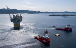 DOF vessels Skandi Vega and Skandi Iceman towing the Aasta Hansteen spar platform. DOF vessels Skandi Vega and Skandi Iceman towing the Aasta Hansteen spar platform.