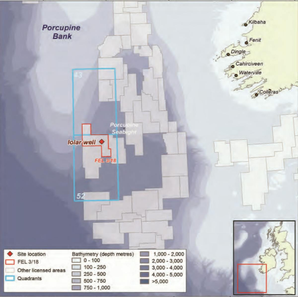 Iolar prospect in license FEL 3/18 in the South Porcupine basin offshore western Ireland.