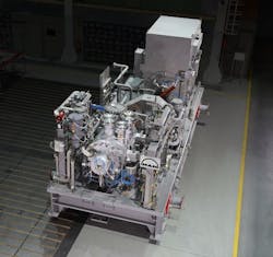 A centrifugal compressor train for offshore gas production. A centrifugal compressor train for offshore gas production.