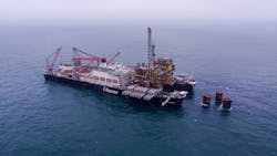 The Pioneering Spirit has removed the 25,000-ton topsides from Shell’s Brent Bravo platform in the UK northern North Sea. The Pioneering Spirit has removed the 25,000-ton topsides from Shell’s Brent Bravo platform in the UK northern North Sea.