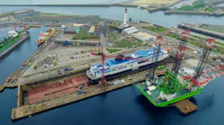 The heavy-lift jackup Apollo at Damen Shiprepair Dunkerque.