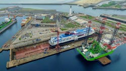 The heavy-lift jackup Apollo at Damen Shiprepair Dunkerque. The heavy-lift jackup Apollo at Damen Shiprepair Dunkerque.