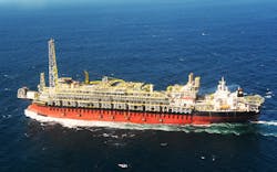 The FPSO Cidade de Angra dos Reis MV22 is moored in 2,149 m (7,051 ft) of water in the Lula field in the presalt Santos basin. The FPSO Cidade de Angra dos Reis MV22 is moored in 2,149 m (7,051 ft) of water in the Lula field in the presalt Santos basin.