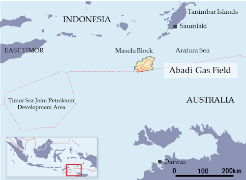 The Abadi gas field is in the Masela block in the Arafura Sea off Indonesia.