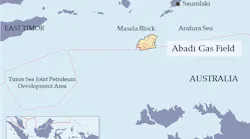 The Abadi gas field is in the Masela block in the Arafura Sea off Indonesia.