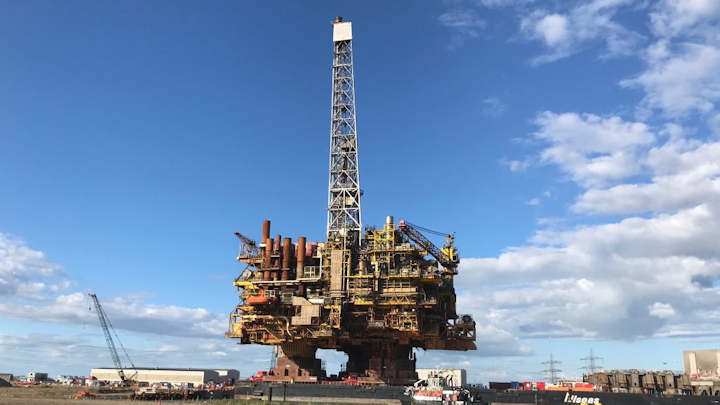 The Brent Bravo platform topsides at Able Seaton Port in Teesside, northeast England.