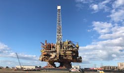 The Brent Bravo platform topsides at Able Seaton Port in Teesside, northeast England. The Brent Bravo platform topsides at Able Seaton Port in Teesside, northeast England.