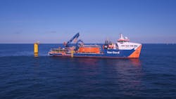The Nexus laying inter array cables at the Deutsche Bucht offshore wind farm in the German North Sea. The Nexus laying inter array cables at the Deutsche Bucht offshore wind farm in the German North Sea.