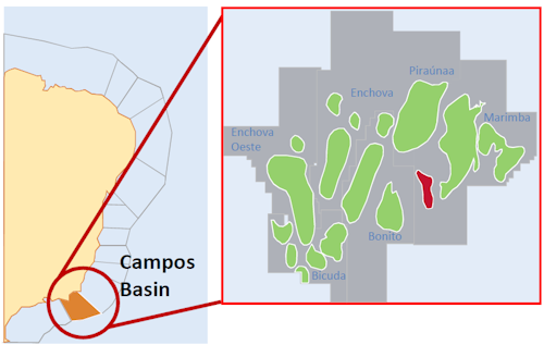 Map of the Enchova field in the Campos basin offshore Brazil.