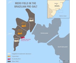 The Mero field development is in the ultra-deepwater Libra block in the presalt Santos basin offshore Brazil. The Mero field development is in the ultra-deepwater Libra block in the presalt Santos basin offshore Brazil.