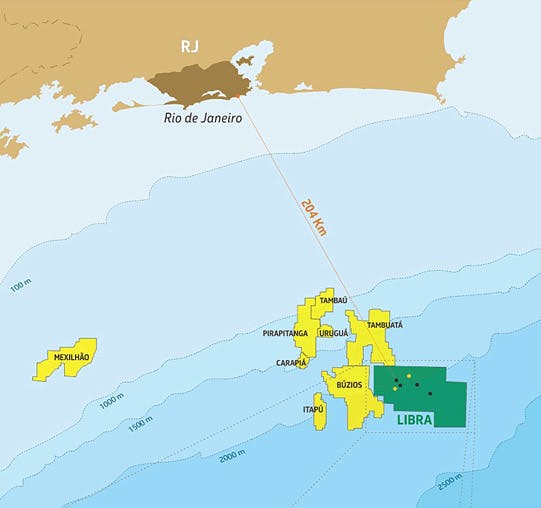 The B&uacute;zios field is in the presalt Santos basin offshore Brazil.