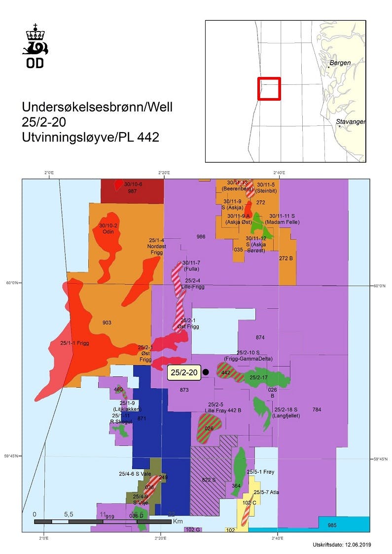Exploration well 25/2-20 will be drilled in PL 442 in the North Sea.