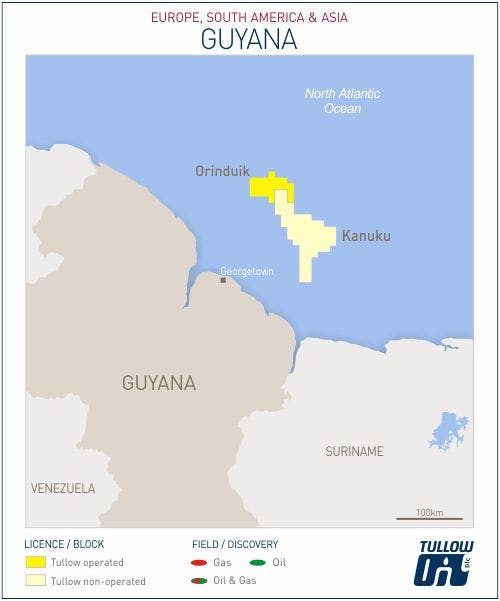 Tullow plans to drill two back-to-back exploration wells on the Orinduik block offshore Guyana.