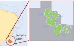 Map of the Pampo fields in the Campos basin offshore Brazil. Map of the Pampo fields in the Campos basin offshore Brazil.