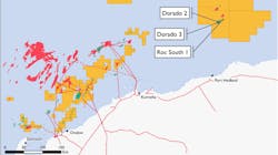 Dorado-2 is in petroleum permit WA-437-P about 160 km (99 mi) north of Port Hedland. Dorado-2 is in petroleum permit WA-437-P about 160 km (99 mi) north of Port Hedland.