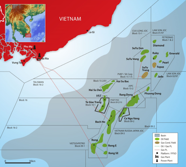 Map of SOCO's operations offshore Vietnam.