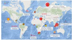 Map of global conventional discoveries in first half of 2019 (Discoveries larger than 100 MMboe)