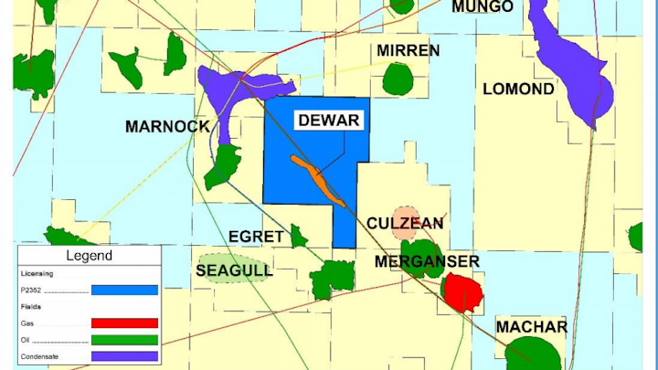 The Dewar prospect is in license P2352 in the UK central North Sea.
