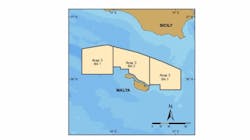 Blocks 1, 2, and 3 of Area 3 offshore Malta. Blocks 1, 2, and 3 of Area 3 offshore Malta.