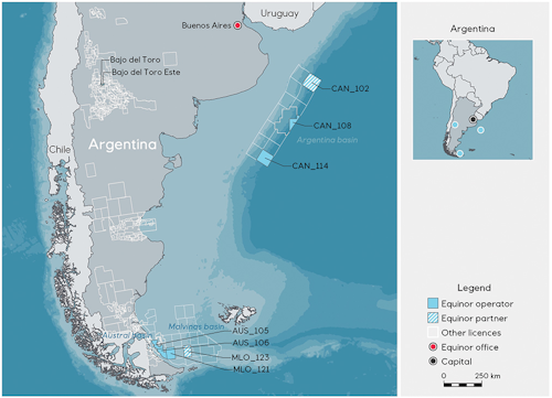 Equinor acquired seven blocks in Argentina’s first offshore license round.